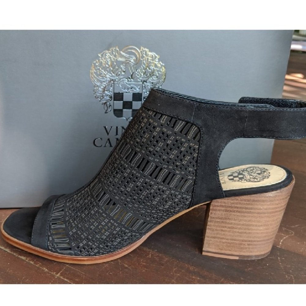 Camuto Keannie Black Nubuck Leather Block Heel Sandal